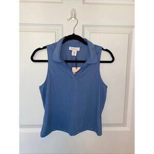 Sincerely Jules Blue Ribbed Sleeveless Golf & Tennis Collared Top M